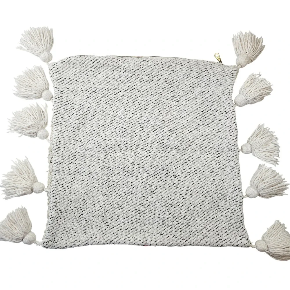 Anthropologie Edna Woven Texture Accent Pillowcase Tassel Neon Coral 18x18in